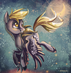 Size: 1707x1767 | Tagged: dead source, safe, artist:matrosha123, derpy hooves, pegasus, pony, g4, female, flying, looking back, mare, smiling, solo
