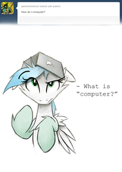 Size: 927x1310 | Tagged: safe, artist:vulpessentia, oc, oc only, oc:patch, original species, blue hair, computer, fur, furry, non-pony oc, wings