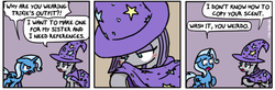 Size: 700x229 | Tagged: safe, artist:foudubulbe, maud pie, trixie, pony, unicorn, comic:damp rocks, g4, comic, female, lesbian, mare, ship:mauxie, shipping, trixie's cape, trixie's hat