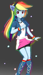 Size: 1194x2048 | Tagged: dead source, safe, artist:akivia-jones-404, rainbow dash, equestria girls, g4, clothes, compression shorts, cute, dashabetes, female, looking at you, ponied up, skirt, solo, tomboy