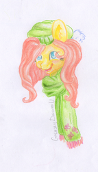 Size: 2000x3500 | Tagged: safe, artist:galaxydreamunicorn, fluttershy, g4, clothes, female, high res, scarf, solo, traditional art