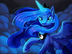 Size: 3000x2250 | Tagged: safe, artist:shira-hedgie, princess luna, pony, g4, cloud, cloudy, female, high res, magic, night, solo