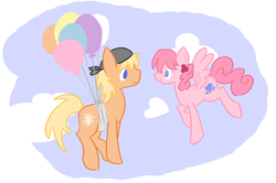 Size: 845x562 | Tagged: safe, artist:ask-the-fantasy-ponies, balloon, final fantasy, final fantasy xiii, flying, ponified, serah farron, snow villiers