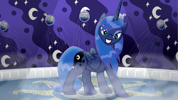 Size: 960x540 | Tagged: safe, artist:snapai, princess luna, g4, backstreet boys, female, grin, mosaic, shower, singing, solo, video at source, video in description, wet mane