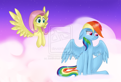Size: 1024x694 | Tagged: dead source, safe, artist:justbrohoof, fluttershy, rainbow dash, pegasus, pony, g4, crying, deviantart watermark, female, lesbian, mare, obtrusive watermark, ship:flutterdash, shipping, watermark
