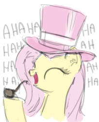 Size: 1069x1312 | Tagged: safe, artist:king-kakapo, fluttershy, pegasus, pony, g4, ^^, dapper, eyes closed, hat, hoof hold, laughing, like a sir, pipe, sketch, solo, top hat