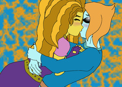 Size: 732x525 | Tagged: safe, artist:ace of hearts, adagio dazzle, g4, blushing, bored, duo, female, holding, kiss on the lips, kissing, male, shipping, straight, varo firrace