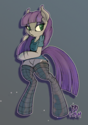 Size: 701x1000 | Tagged: safe, artist:dfectivedvice, artist:firebird145, maud pie, pony, semi-anthro, g4, arm hooves, bipedal, clothes, colored, female, socks, solo, stockings, thigh highs
