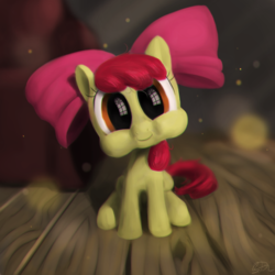 Size: 1000x1000 | Tagged: safe, artist:glukoloff, apple bloom, g4, adorabloom, chubby cheeks, cute, dilated pupils, female, looking at you, puffy cheeks, reflection, sitting, smiling, solo, staring into your soul