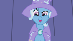 Size: 1366x768 | Tagged: safe, screencap, trixie, pony, unicorn, boast busters, g4, crazy eyes, crazy trixie, female, mare, solo