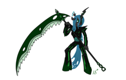 Size: 2200x1400 | Tagged: safe, artist:novaspark, queen chrysalis, anthro, g4, armor, female, scythe, solo