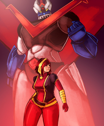 Size: 2700x3300 | Tagged: safe, artist:checkerboardazn, oc, oc only, oc:poniko, human, crossover, great mazinger, high res, humanized, humanized oc, mazinger, mecha, solo