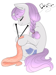 Size: 1050x1400 | Tagged: safe, artist:dragonfoxgirl, oc, oc only, pony, broken horn, horn, knitting, simple background, solo, transparent background