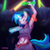 Size: 1000x1000 | Tagged: safe, artist:empyu, dj pon-3, vinyl scratch, unicorn, anthro, g4, armpits, breasts, crowd, dancing, eyes closed, female, glowing, glowing horn, glowstick, horn, imminent wardrobe malfunction, lip bite, midriff, rave, solo focus