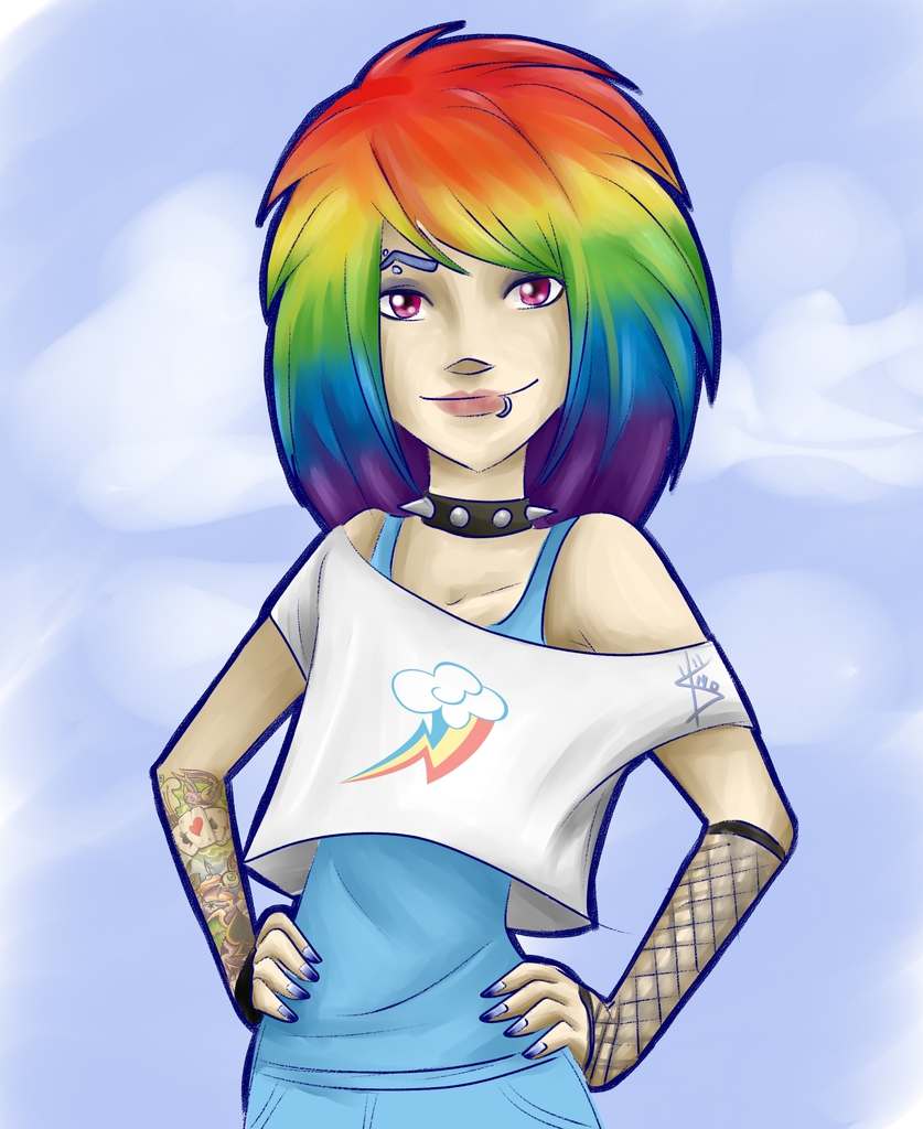 845948 Safe Artistdelakoks Rainbow Dash Human Clothes Female Humanized Pixiv Punk 