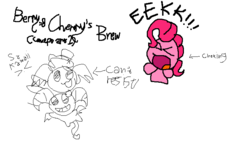 Size: 734x426 | Tagged: safe, artist:knuckles_the_echidna_88, pinkie pie, demon, pinkie's brew, g4, berry (lloromannic), cherry (lloromannic), choking, concept art, cute, duo, lloromannic, ms paint, sanrio