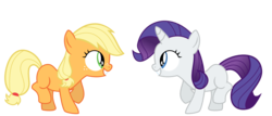 Size: 1400x600 | Tagged: safe, artist:s.guri, applejack, rarity, earth pony, pony, unicorn, g4, duo, duo female, female, filly, foal, simple background, smiling, sunshine sunshine, transparent background, vector, younger