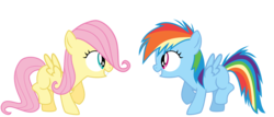 Size: 1400x600 | Tagged: safe, artist:s.guri, fluttershy, rainbow dash, pegasus, pony, g4, duo, duo female, female, filly, foal, simple background, smiling, spread wings, sunshine sunshine, transparent background, vector, wings, younger