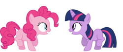 Size: 1400x600 | Tagged: safe, artist:s.guri, pinkie pie, twilight sparkle, earth pony, pony, unicorn, g4, duo, duo female, female, filly, foal, simple background, smiling, sunshine sunshine, transparent background, vector, younger