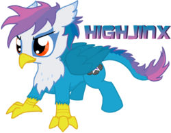 Size: 665x516 | Tagged: safe, artist:capriphon, oc, oc only, oc:highjinx, classical hippogriff, hippogriff, hybrid, colt, interspecies offspring, magical lesbian spawn, male, offspring, parent:gilda, parent:rainbow dash, parents:gildash, solo