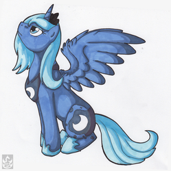 Size: 1994x2000 | Tagged: safe, artist:stormblaze-pegasus, princess luna, g4, female, s1 luna, sitting, solo, spread wings, traditional art