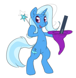 Size: 1280x1303 | Tagged: safe, artist:senaelik, trixie, pony, unicorn, g4, bipedal, female, followers, happy, mare, milestone, simple background, smiling, solo, transparent background, trixie's hat, tumblr, wand