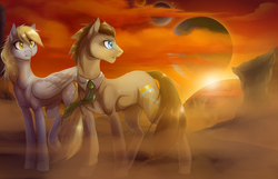 Size: 3268x2101 | Tagged: safe, artist:xgalaxystargazerx, derpy hooves, doctor whooves, time turner, pegasus, pony, g4, female, high res, mare, planet, scenery