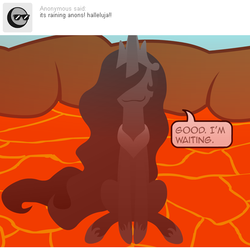 Size: 540x540 | Tagged: safe, artist:aha-mccoy, oc, oc only, oc:anonlestia, nopony-ask-mclovin, ask, burnt, lava, lava bathing, solo, speech bubble, tumblr