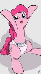 Size: 1250x2250 | Tagged: safe, artist:thenocturnalrainbow, pinkie pie, g4, diaper, diapinkes, female, hooves in air, looking up, non-baby in diaper, solo