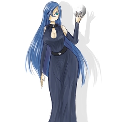 Size: 2500x2500 | Tagged: safe, artist:burnoid096, princess luna, human, g4, breasts, busty princess luna, cleavage, clothes, detached sleeves, dress, eye clipping through hair, female, high res, humanized, solo