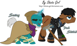 Size: 1024x605 | Tagged: safe, artist:shinta-girl, oc, oc only, fallout equestria, commission, couple