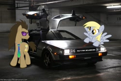 Size: 1095x730 | Tagged: safe, derpy hooves, doctor whooves, time turner, pegasus, pony, g4, delorean, dmc, female, mare, solo