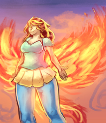 Size: 2850x3300 | Tagged: safe, artist:checkerboardazn, sunset shimmer, equestria girls, g4, my little pony equestria girls: rainbow rocks, my past is not today, female, fiery wings, high res, humanized, solo, sunset phoenix, tailed humanization, that was fast, winged humanization