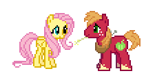 Size: 225x120 | Tagged: artist needed, source needed, safe, big macintosh, fluttershy, earth pony, pony, g4, big macintosh's yoke, cute, desktop ponies, macabetes, male, ship:fluttermac, shipping, simple background, stallion, straight, straw in mouth, transparent background