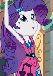 Size: 255x360 | Tagged: safe, screencap, rarity, equestria girls, g4, life is a runway, :o, animated, clothes, dancing, dancity, dress, female, looking up, solo, spinning, you spin me right round