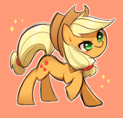 Size: 500x480 | Tagged: safe, artist:puchiko, applejack, earth pony, pony, g4, cute, female, jackabetes, mare, pixiv, red background, simple background, solo