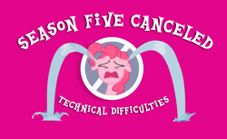 Size: 1280x784 | Tagged: safe, pinkie pie, g4, official, season 5, april fools, cancelled, crying, fangirl, in-universe pegasister, ocular gushers, pink, technical difficulties