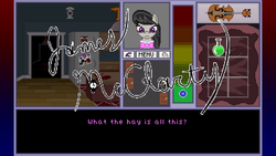 Size: 1600x900 | Tagged: safe, artist:herooftime1000, octavia melody, earth pony, pony, octavia in the underworld's cello, g4, april fools, fan game, game, haunted, haunted house, kickstarter, kitchen, pixel art, signature