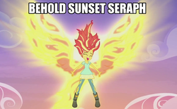 Size: 1131x700 | Tagged: safe, screencap, sunset shimmer, equestria girls, g4, my little pony equestria girls: rainbow rocks, my past is not today, female, fiery wings, image macro, meme, solo, sunset phoenix