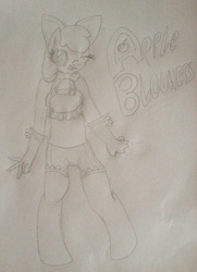 Size: 1534x2116 | Tagged: safe, apple bloom, earth pony, anthro, apple bloomers, g4, clothes, monochrome, traditional art