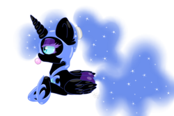 Size: 6000x4000 | Tagged: dead source, safe, artist:dreamyeevee, nightmare moon, g4, absurd resolution, bubblegum, female, ponytail, prone, simple background, solo, transparent background