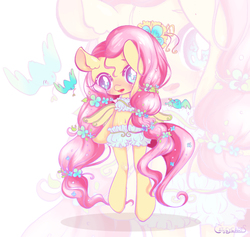 Size: 4356x4137 | Tagged: safe, artist:catseyeart, fluttershy, pegasus, semi-anthro, g4, absurd resolution, belly button, bipedal, bloomers, blushing, bra, bra on pony, clothes, crop top bra, cute, female, flattershy, mare, midriff, pixiv, shyabetes, solo, underwear, zoom layer