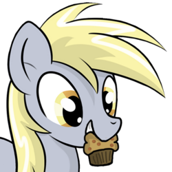 Size: 1080x1080 | Tagged: safe, artist:moofin420, derpy hooves, pegasus, pony, g4, female, mare, mouth hold, muffin, solo