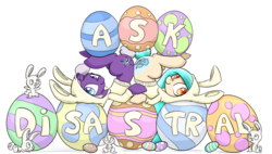 Size: 1520x864 | Tagged: safe, artist:artguydis, oc, oc only, oc:disastral, oc:floe, rabbit, ask disastral, easter