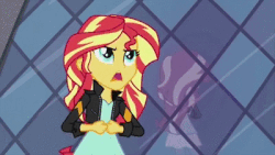 Size: 400x225 | Tagged: safe, screencap, sunset shimmer, demon, human, equestria girls, g4, my little pony equestria girls: rainbow rocks, my past is not today, animated, female, reflection, solo, sunset satan, transformation, youtube link