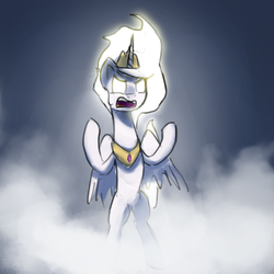 Size: 500x500 | Tagged: safe, artist:anticular, princess celestia, alicorn, pony, ask sunshine and moonbeams, g4, bipedal, female, glowing eyes, mare, solo, super saiyan princess