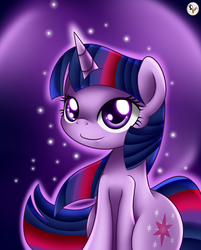 Size: 1000x1244 | Tagged: safe, artist:lielie, twilight sparkle, pony, unicorn, g4, female, looking at you, pixiv, solo, sparkles, unicorn twilight