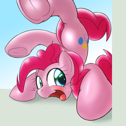 Size: 1000x1000 | Tagged: safe, artist:ushiro no kukan, pinkie pie, g4, active stretch, backbend, chest stand, cute, diapinkes, female, flexible, solo, underhoof