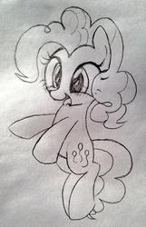 Size: 599x930 | Tagged: safe, artist:lemonspark, pinkie pie, g4, female, grayscale, monochrome, solo, traditional art