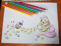 Size: 1024x769 | Tagged: safe, artist:gabriellerock-art, angel bunny, fluttershy, g4, easter, female, solo, traditional art